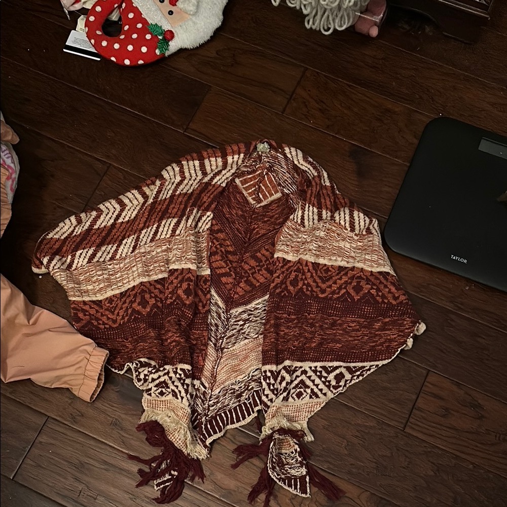 Boho Chic Knit Poncho - Brown and Beige